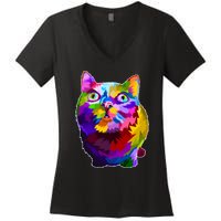 Colorful Kitten Nose Boop Women's V-Neck T-Shirt
