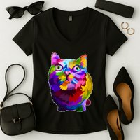 Colorful Kitten Nose Boop Women's V-Neck T-Shirt