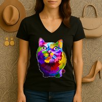 Colorful Kitten Nose Boop Women's V-Neck T-Shirt