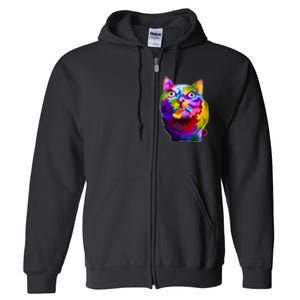 Colorful Kitten Nose Boop Full Zip Hoodie