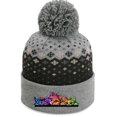 Colorful Kittens Trio Peaking The Baniff Cuffed Pom Beanie