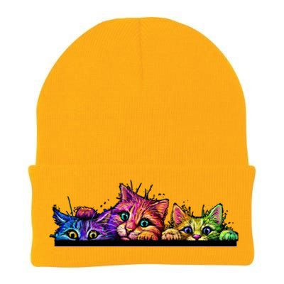 Colorful Kittens Trio Peaking Knit Cap Winter Beanie