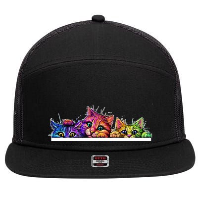 Colorful Kittens Trio Peaking 7 Panel Mesh Trucker Snapback Hat