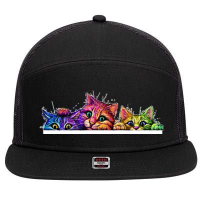 Colorful Kittens Trio Peaking 7 Panel Mesh Trucker Snapback Hat