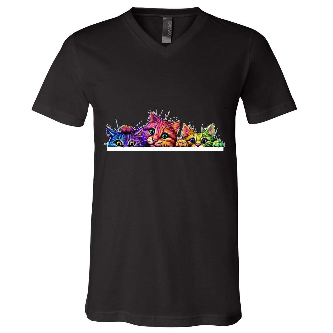 Colorful Kittens Trio Peaking V-Neck T-Shirt