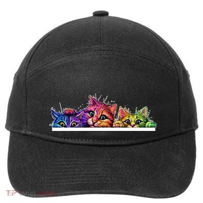 Colorful Kittens Trio Peaking 7-Panel Snapback Hat