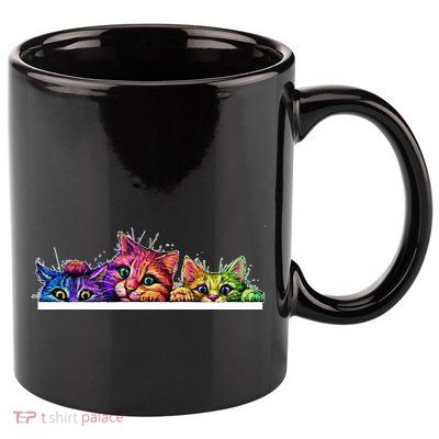 Colorful Kittens Trio Peaking 11oz C Handle Ceramic Mug