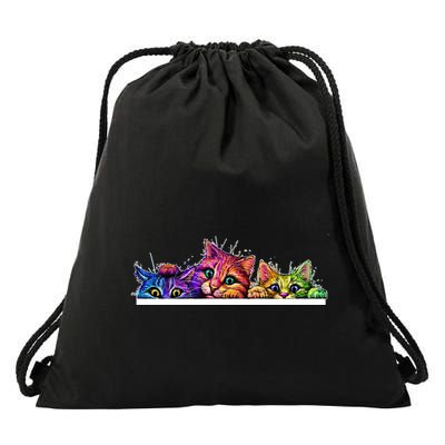 Colorful Kittens Trio Peaking Drawstring Bag