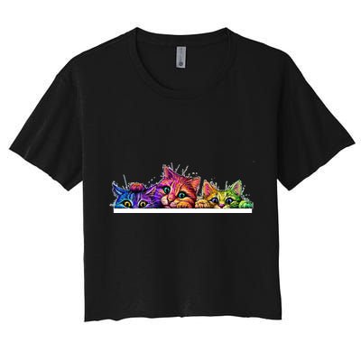 Colorful Kittens Trio Peaking Crop Top