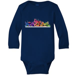 Colorful Kittens Trio Peaking Baby Long Sleeve Bodysuit