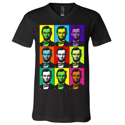 Colorful Lincoln Retro Portraits V-Neck T-Shirt