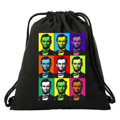 Colorful Lincoln Retro Portraits Drawstring Bag