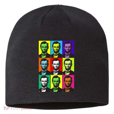 Colorful Lincoln Retro Portraits Sustainable Beanie