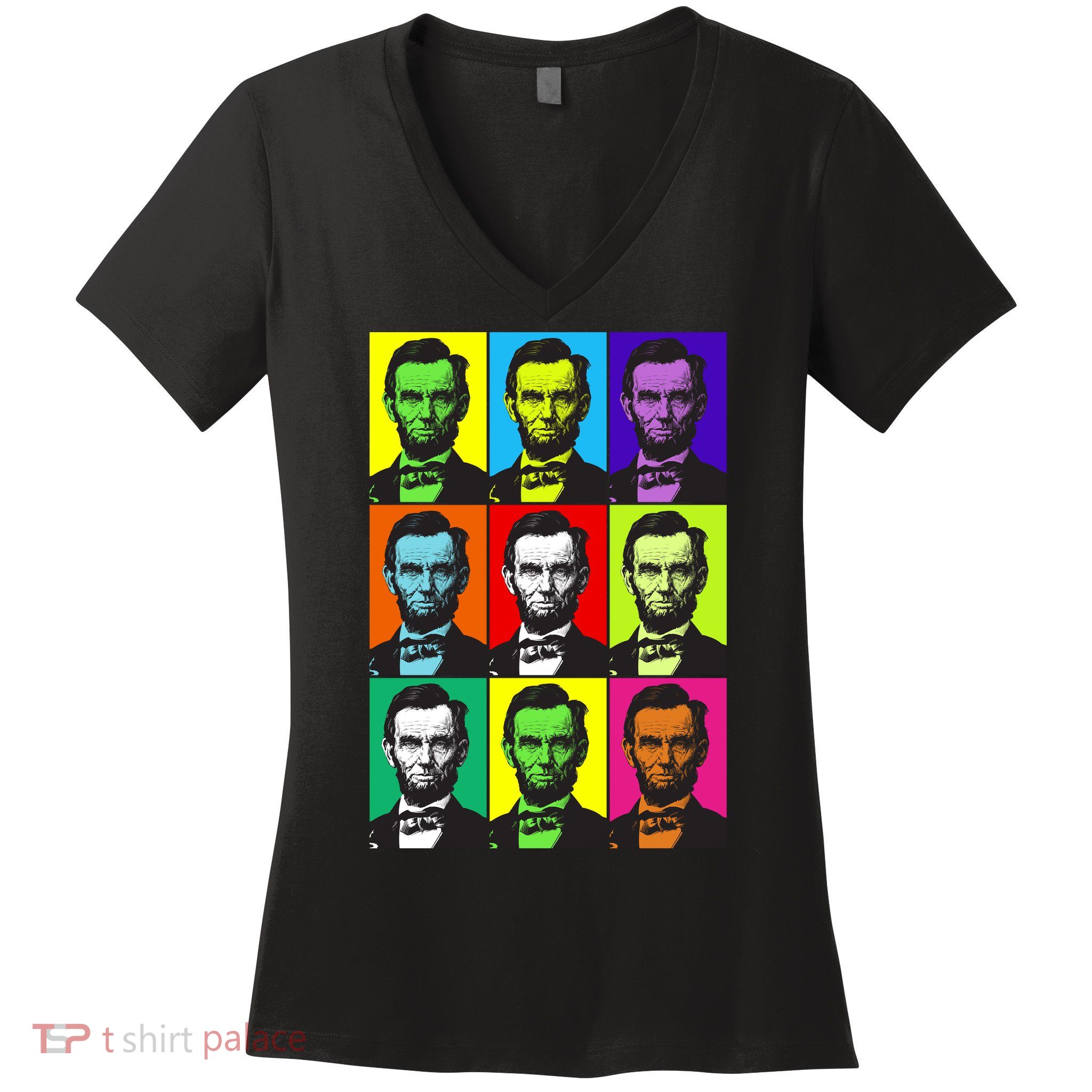 Colorful Lincoln Retro Portraits Women's V-Neck T-Shirt