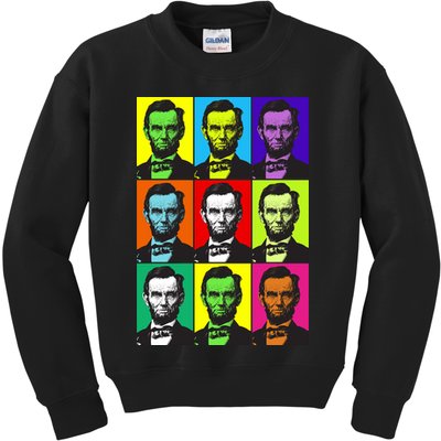 Colorful Lincoln Retro Portraits Kids Sweatshirt