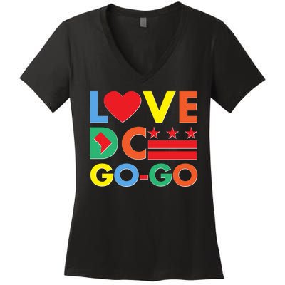 Colorful Love Heart DC Go-Go Washington D.C. Women's V-Neck T-Shirt