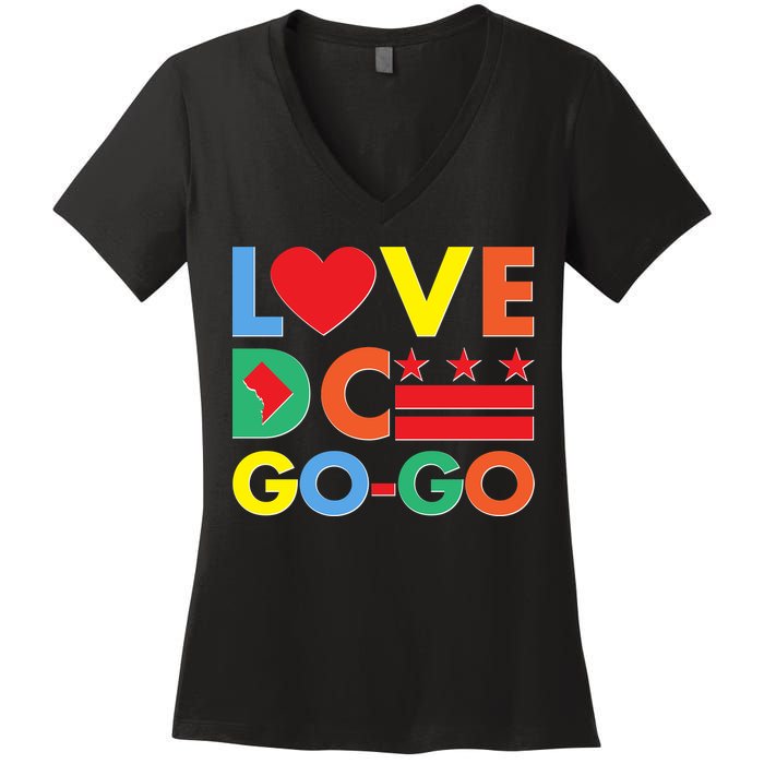 Colorful Love Heart DC Go-Go Washington D.C. Women's V-Neck T-Shirt