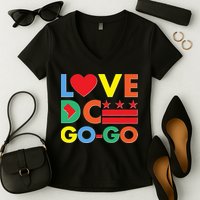 Colorful Love Heart DC Go-Go Washington D.C. Women's V-Neck T-Shirt