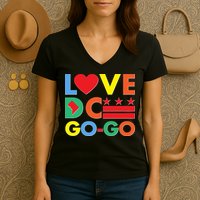 Colorful Love Heart DC Go-Go Washington D.C. Women's V-Neck T-Shirt