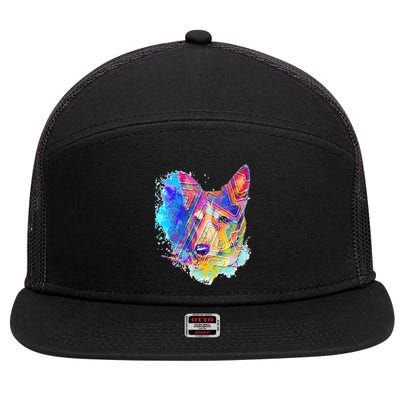 Colorful Mirror Pattern Corgi Dog 7 Panel Mesh Trucker Snapback Hat