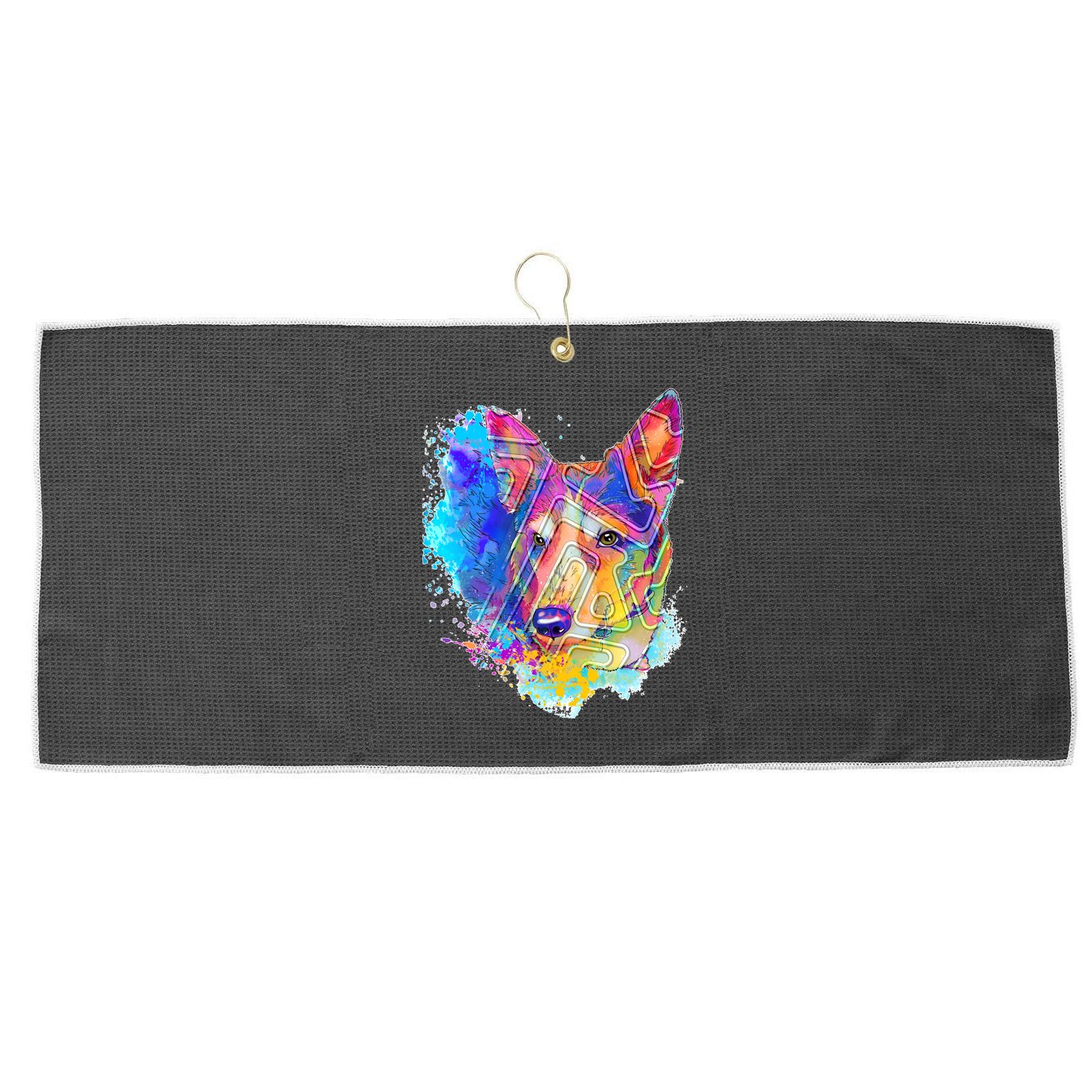 Colorful Mirror Pattern Corgi Dog Large Microfiber Waffle Golf Towel