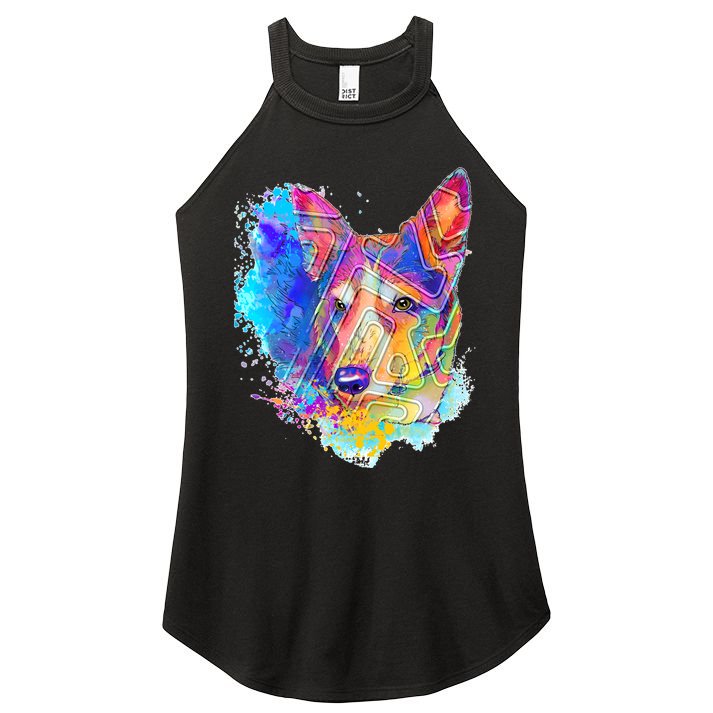 Colorful Mirror Pattern Corgi Dog Women's Perfect Tri Rocker Tank