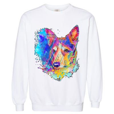 Colorful Mirror Pattern Corgi Dog Garment-Dyed Sweatshirt