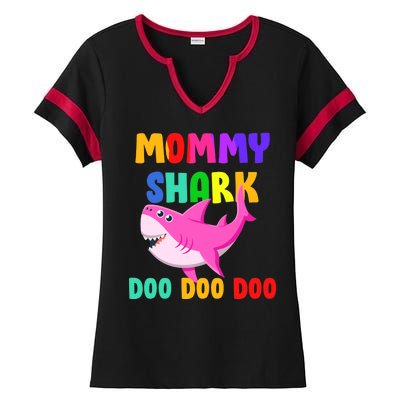 Colorful Mommy Shark Doo Doo Doo Ladies Halftime Notch Neck Tee