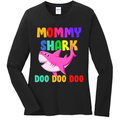 Colorful Mommy Shark Doo Doo Doo Ladies Long Sleeve Shirt