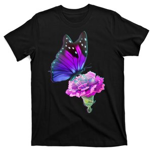 Colorful Neon Butterfly on Flower T-Shirt