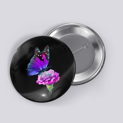 Colorful Neon Butterfly on Flower Button