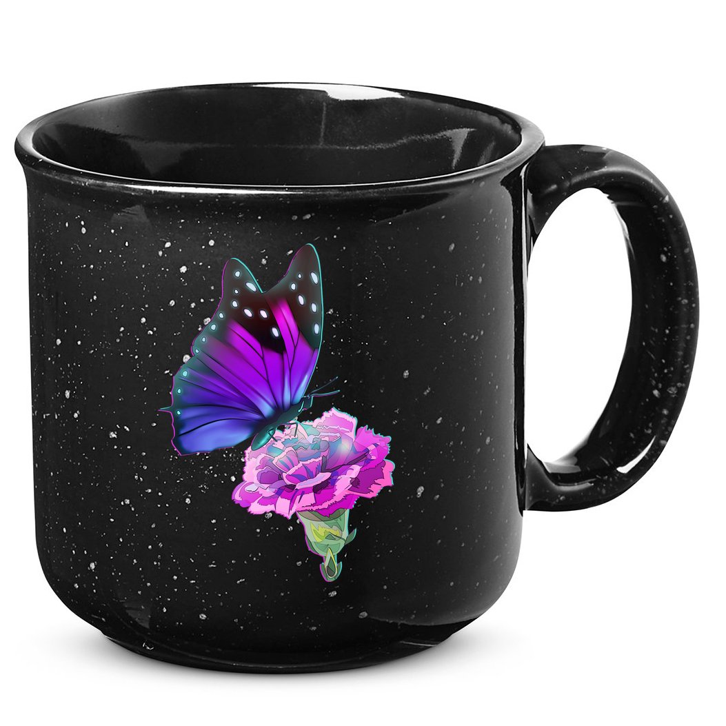 Colorful Neon Butterfly on Flower 15oz Campfire Ceramic Mug