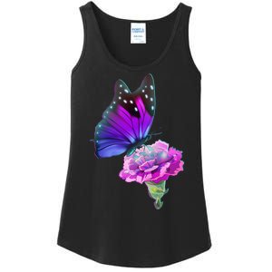 Colorful Neon Butterfly on Flower Ladies Essential Tank