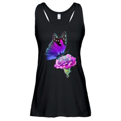 Colorful Neon Butterfly on Flower Ladies Essential Flowy Tank