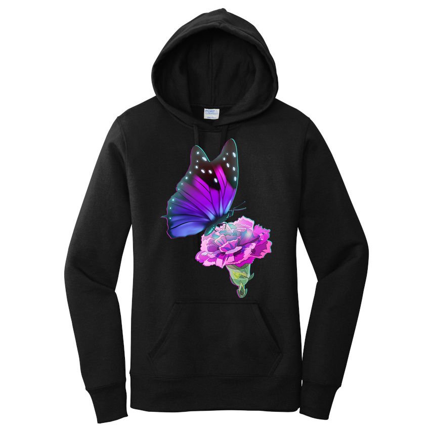 Colorful Neon Butterfly on Flower Women's Pullover Hoodie
