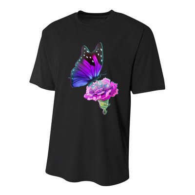 Colorful Neon Butterfly on Flower Youth Performance Sprint T-Shirt