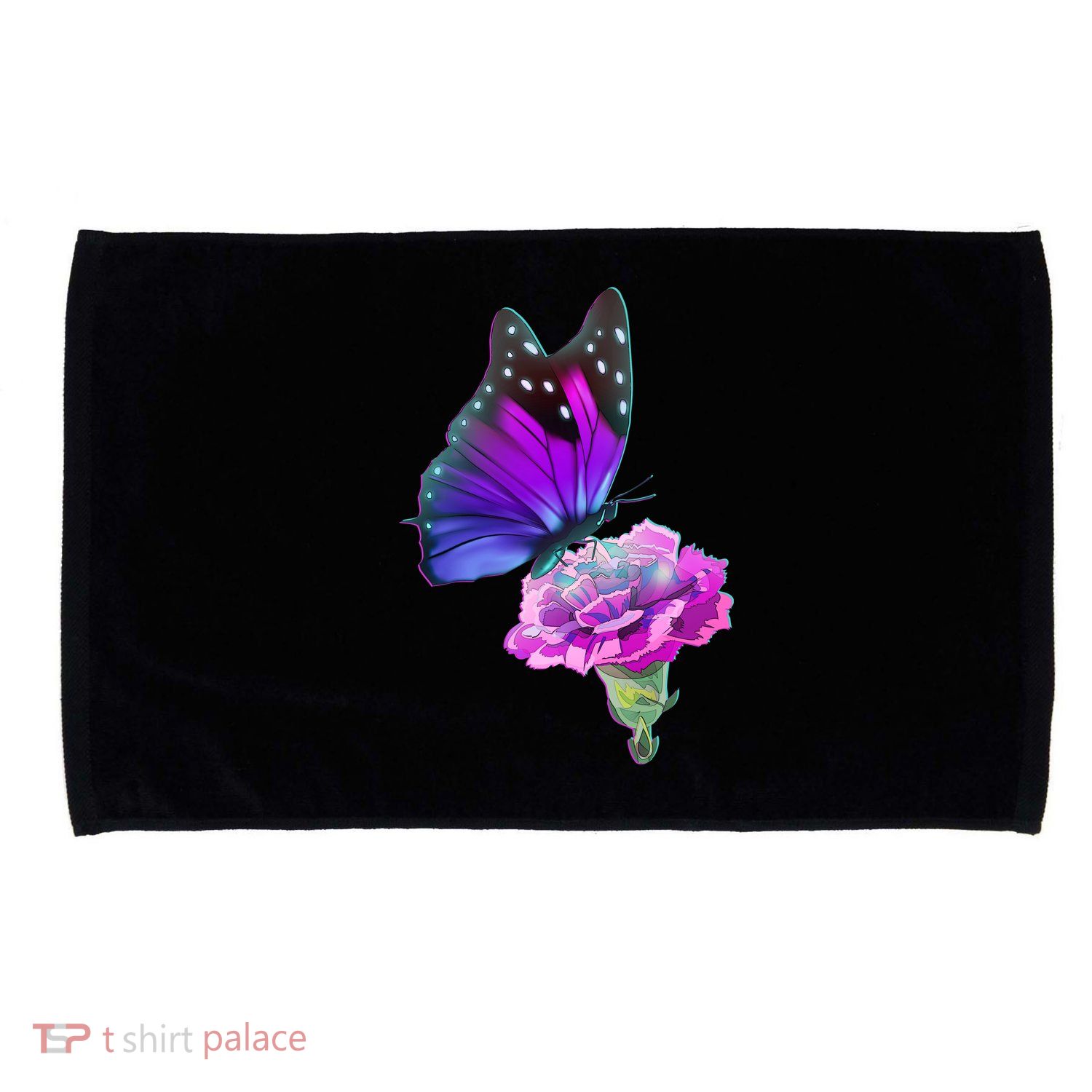 Colorful Neon Butterfly on Flower Microfiber Hand Towel