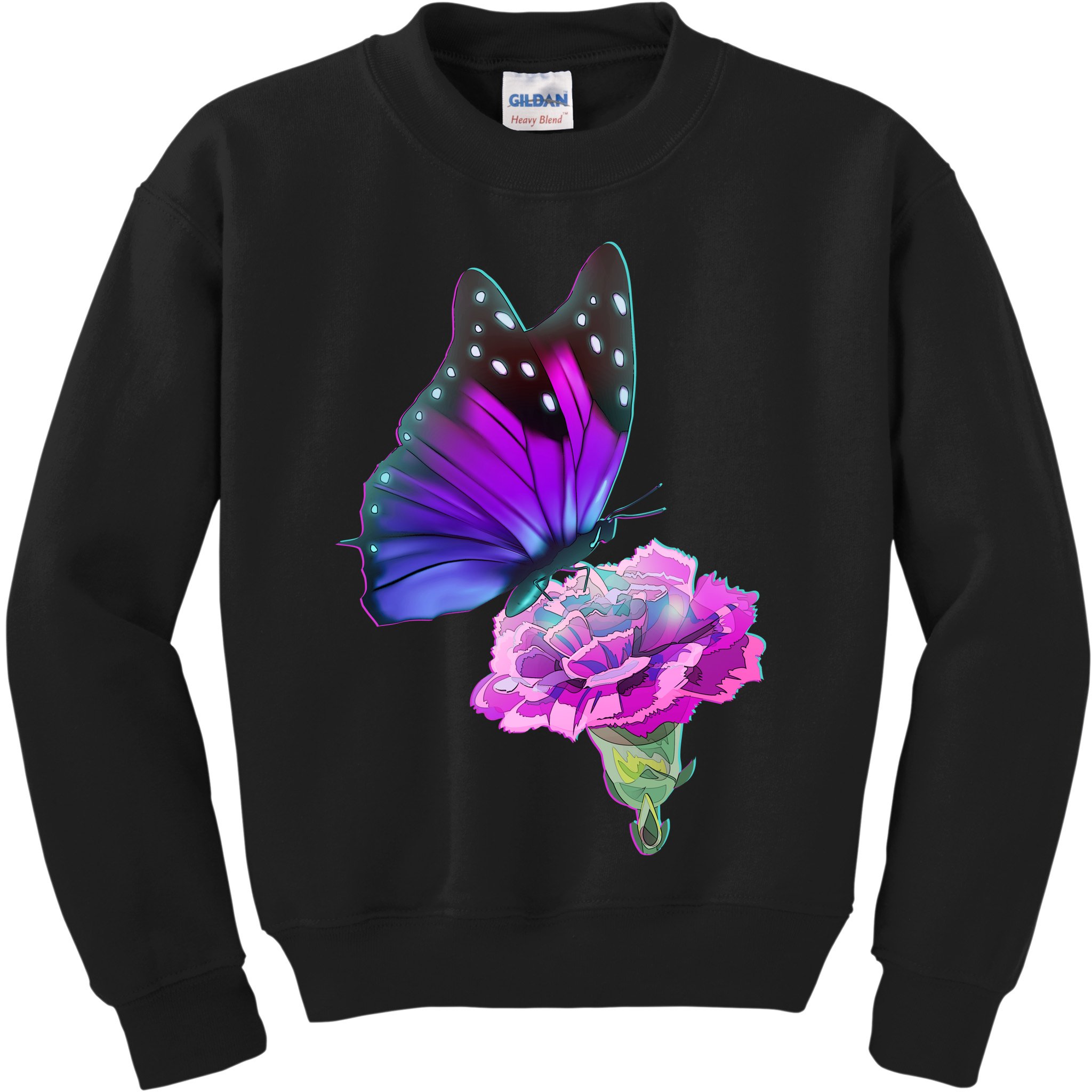 Colorful Neon Butterfly on Flower Kids Sweatshirt
