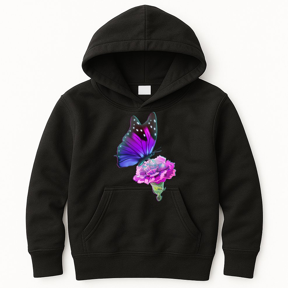 Colorful Neon Butterfly on Flower Kids Hoodie