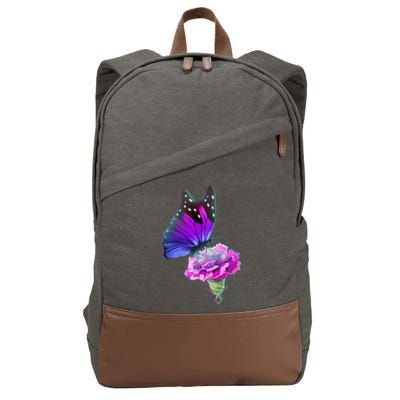 Colorful Neon Butterfly on Flower Cotton Canvas Backpack