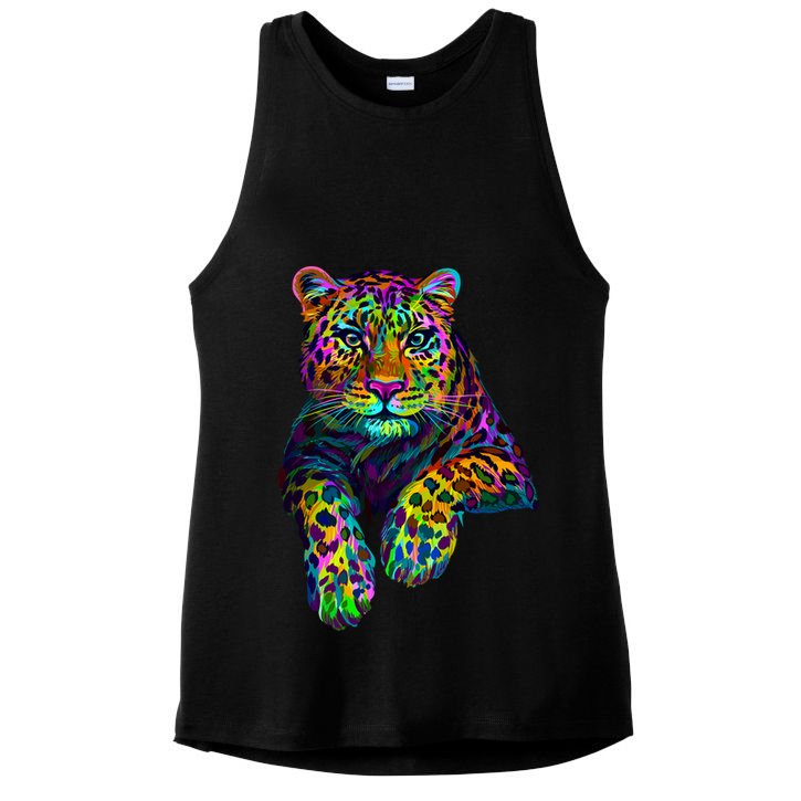 Colorful Neon Leopard Jaguar Portrait Ladies PosiCharge Tri-Blend Wicking Tank