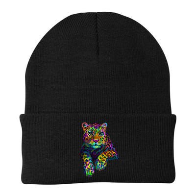 Colorful Neon Leopard Jaguar Portrait Beanie