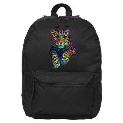 Colorful Neon Leopard Jaguar Portrait 16 in Basic Backpack