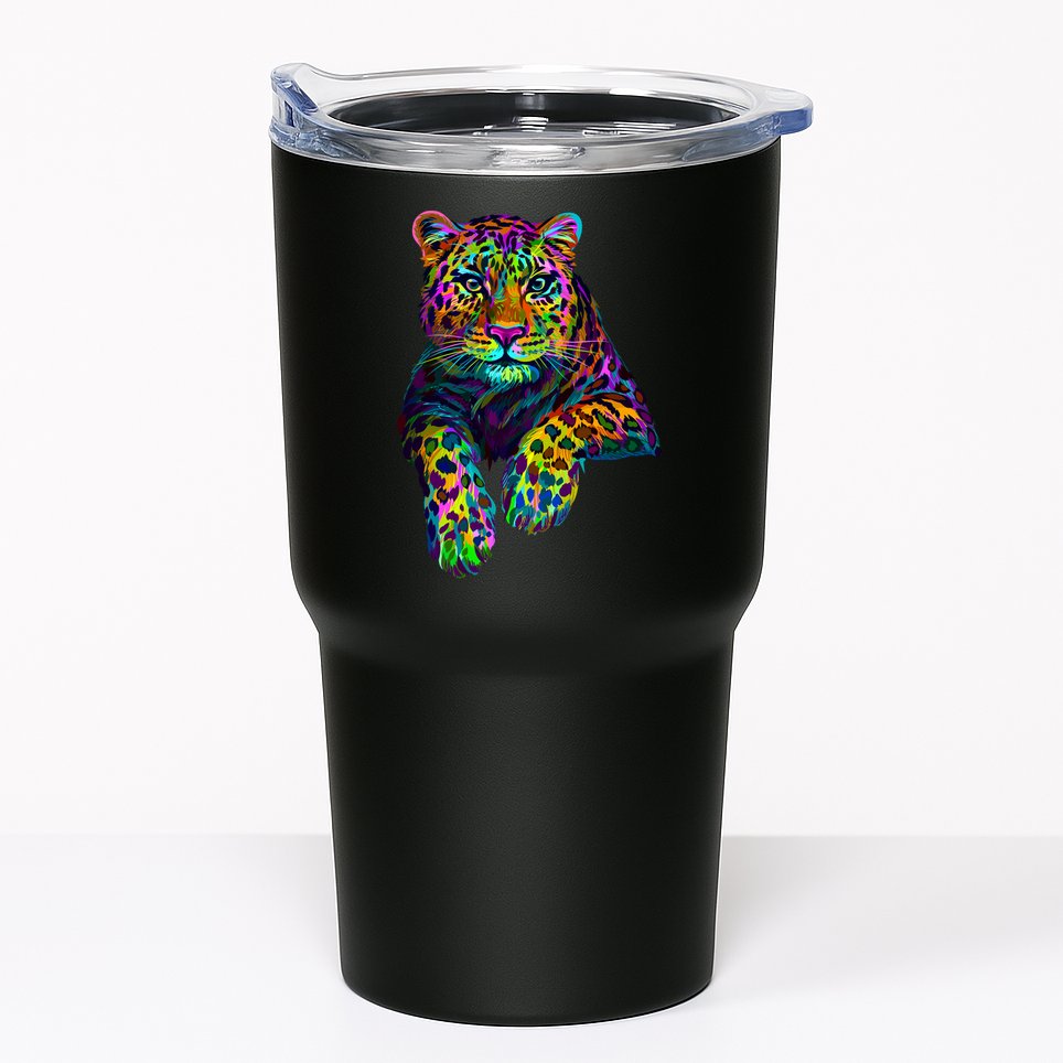 Colorful Neon Leopard Jaguar Portrait Tumbler