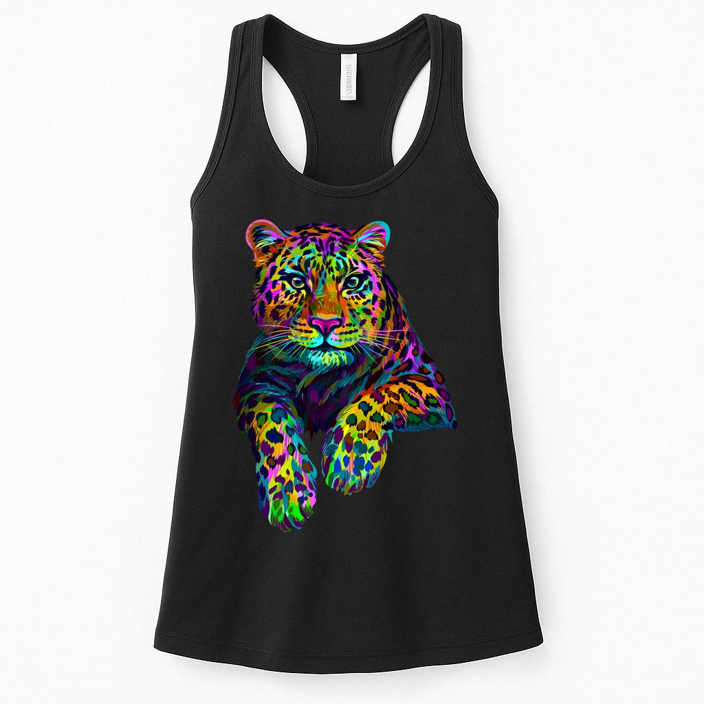 Colorful Neon Leopard Jaguar Portrait Womens Tank Top
