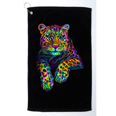 Colorful Neon Leopard Jaguar Portrait Golf Towel