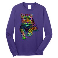 Colorful Neon Leopard Jaguar Portrait Long Sleeve Shirt