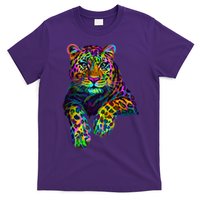 Colorful Neon Leopard Jaguar Portrait T-Shirt