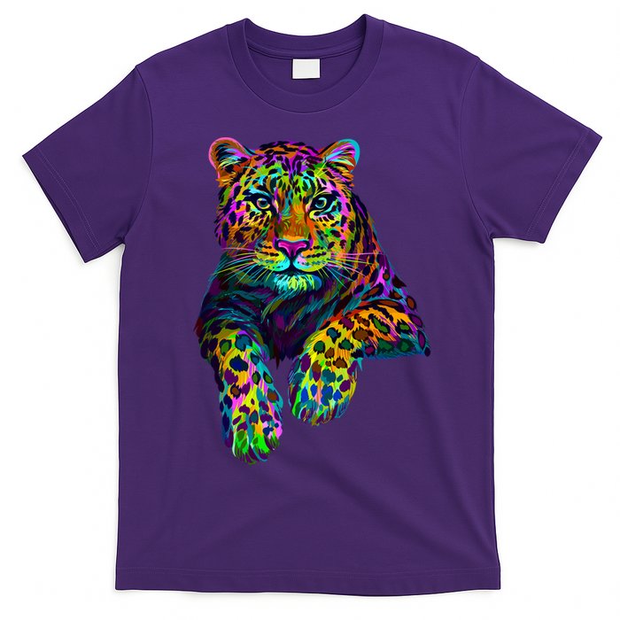 Colorful Neon Leopard Jaguar Portrait T-Shirt