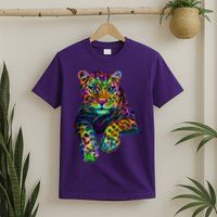 Colorful Neon Leopard Jaguar Portrait T-Shirt
